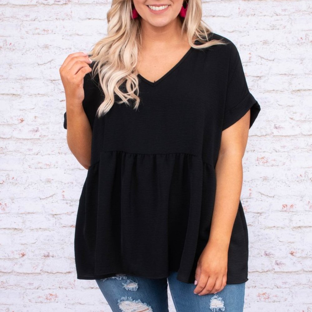 Black Flowly Peplum Top